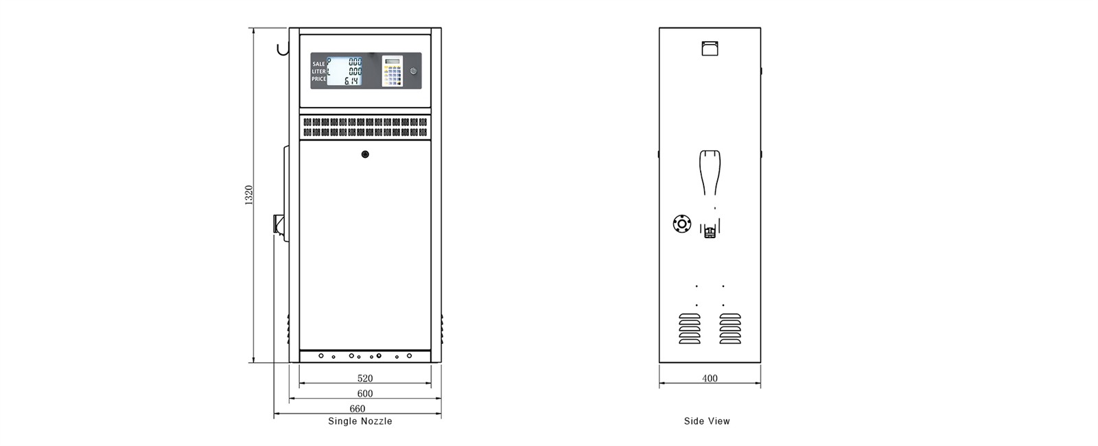 fuel dispenser size